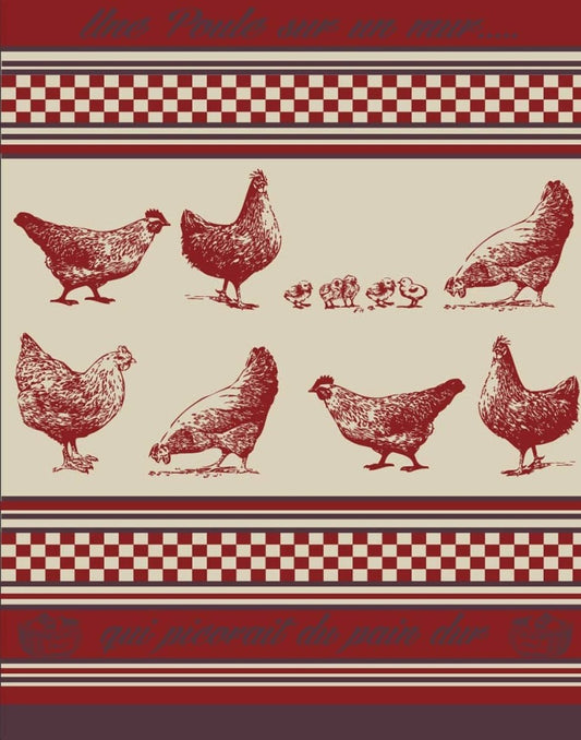 Torchon Poules Rouge 50x70 –Maryse Cuisine